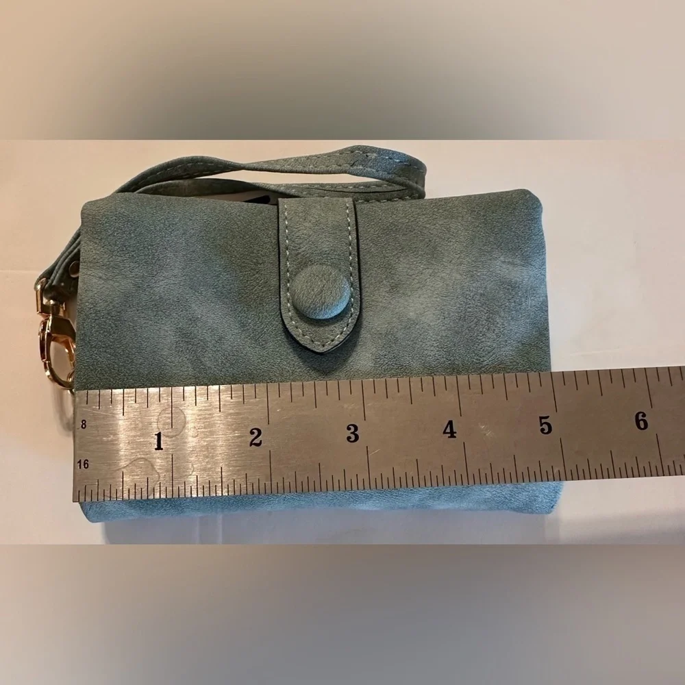 LBB Mini Suede Wristlet Light Blue Credit Card Holder Coin & Bill Holder